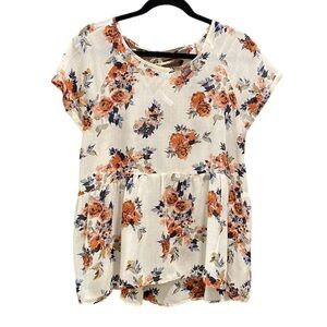 Xhilaration Semi-Sheer Floral‎ Hi-Lo Babydoll Blouse Size Large